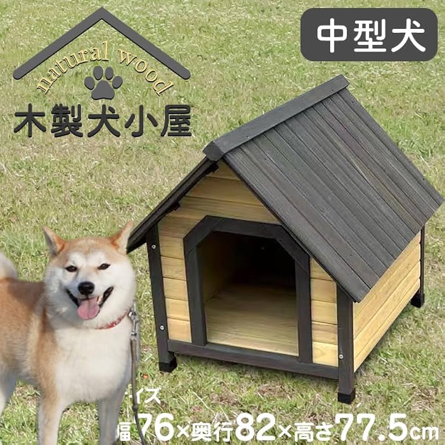 木製犬小屋 焼杉使用 犬小屋 片屋根木製犬舎 Mサイズ 屋外 中型犬 DHW1018-M 組立品